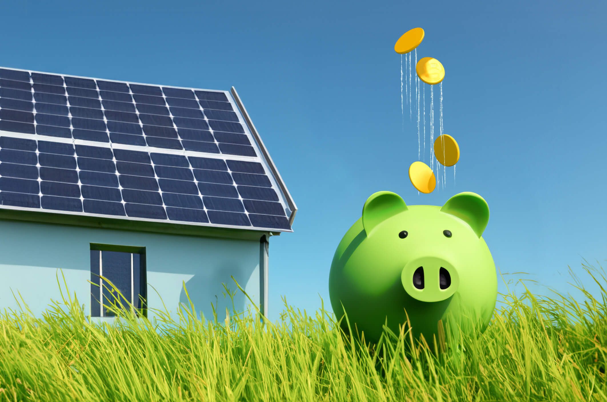 Solar savings concept with piggy bank