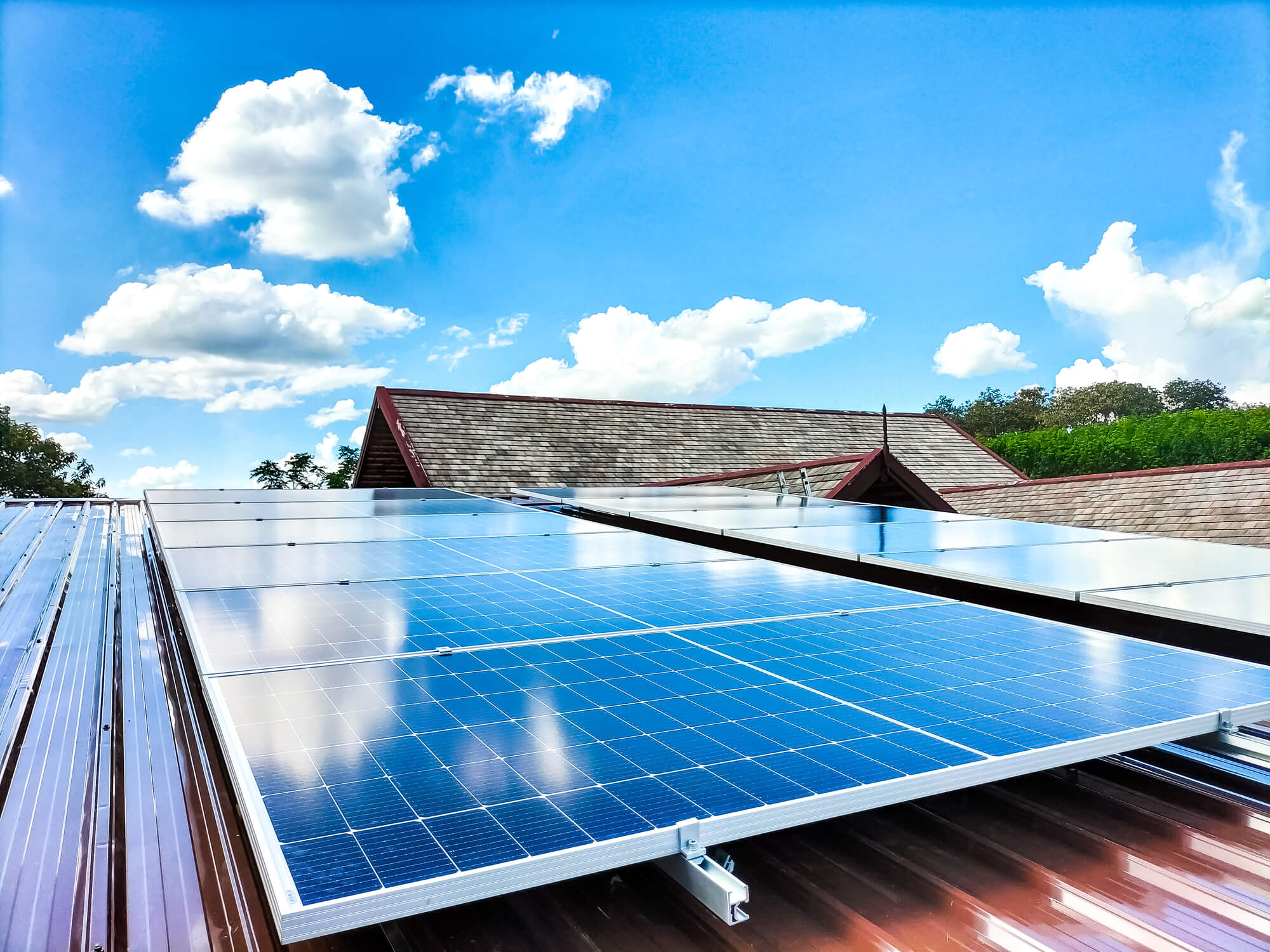 Solar panels on a sunny roof